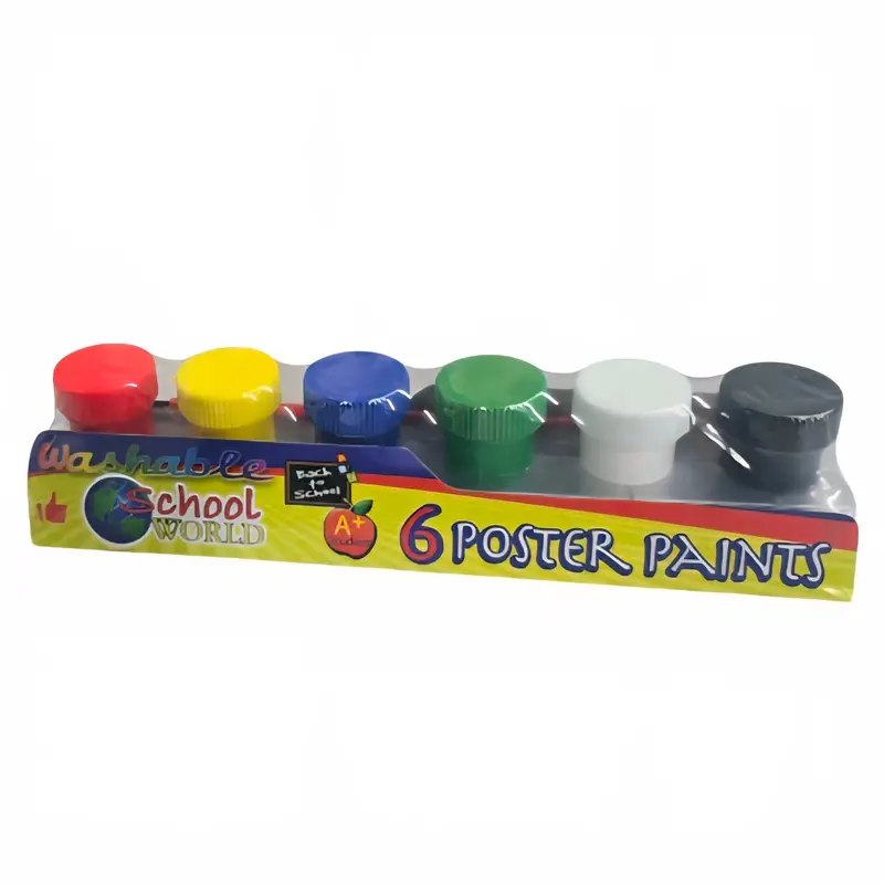 School World Washable Poster Paint Set With Brush (6 Colors) 1