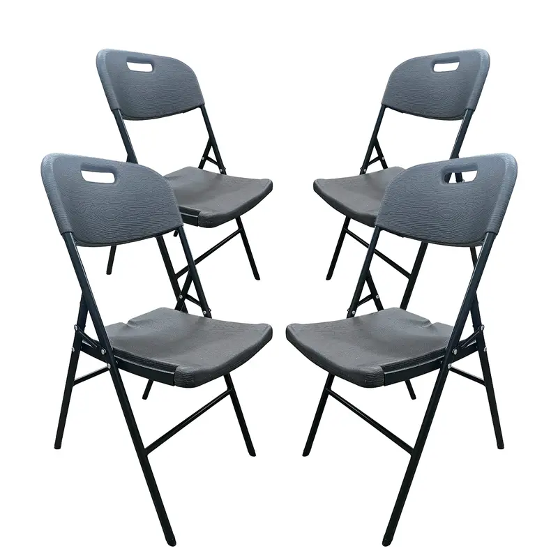 Set Of 4 Foldable Plastic Chairs – Charcoal Gray Matte Finish 1