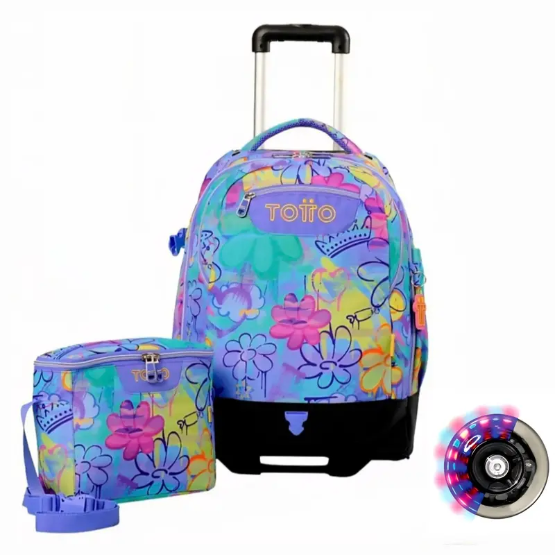 Totto Flower Graffiti Rolling Backpack – Led-Lit Wheels & Buje Design 1