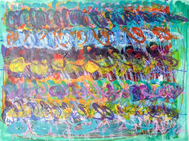 Vibrant Tri-Color Abstract 'Untitled 2' By Shawna Campbell 1
