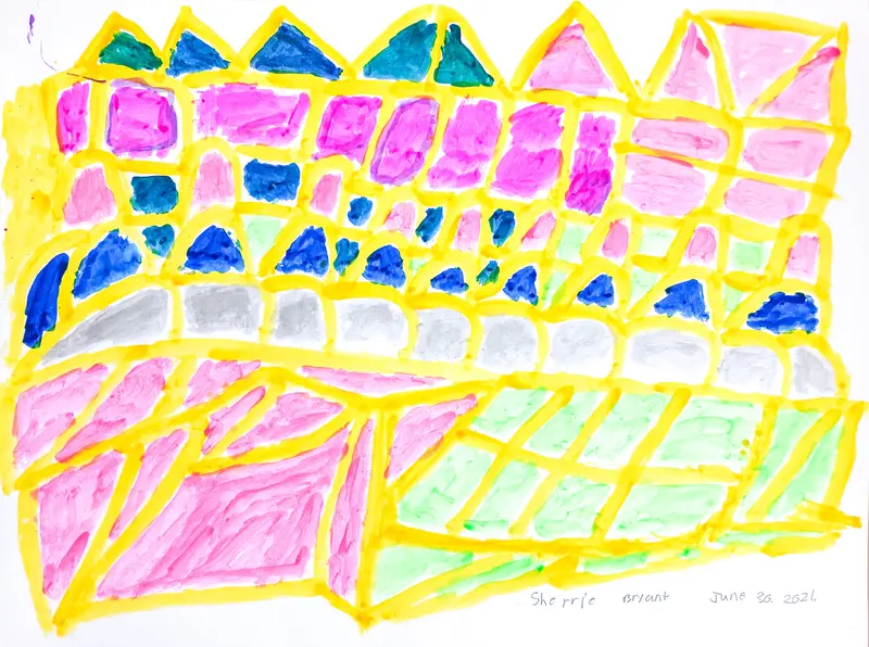 Yellow And Pink Castle Abstract Drawing By Sherri Bryant 1