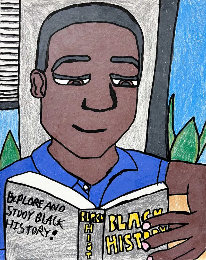 Young Man Engaged In Black History Study – Educational Illustration By John Peterson 1