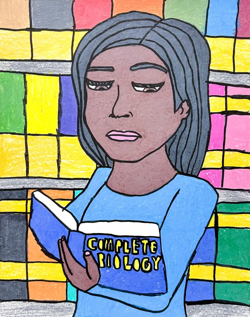Young Reader With "Complete Biology" Textbook – Academic Artwork By John Peterson 1