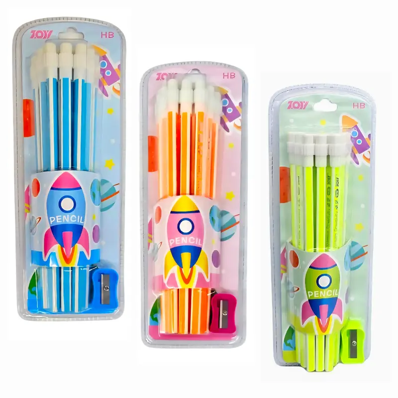 Zoy-Hot Neon Colored Pencils – 12-Pack With Oversized Erasers & Built-In Sharpener 1